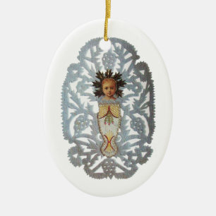 Child Jesus,Antique Jul Papper Carving Julgransprydnad Keramik