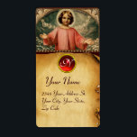 CHILD JESUS MED ÄNGLAR, PARCHMENT FRAKTSEDEL<br><div class="desc">Fungerande vibrerande årgång Juldesign,  barn Jesus med flygande körsbärscentrum.Elegant med en ljus 3D röd ruby-gemstone.</div>