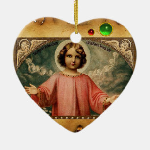 CHILD JESUS MED ÄNGLAR, PARCHMENT JULGRANSPRYDNAD KERAMIK