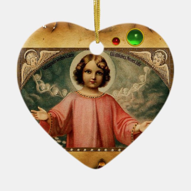 CHILD JESUS MED ÄNGLAR, PARCHMENT JULGRANSPRYDNAD KERAMIK (Framsidan)
