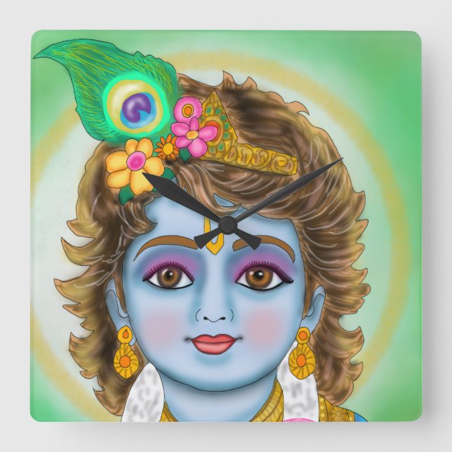 Child Krishna Clock Fyrkantig Klocka (Framsida)