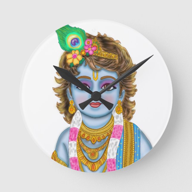Child Krishna Clock Rund Klocka (Framsida)