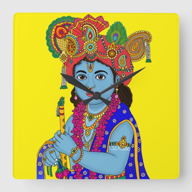Child Krishna Wall Clock Fyrkantig Klocka (Framsida)
