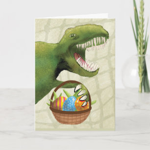 Child Påsk Dinosaur med Basket i Påskäggen Kort