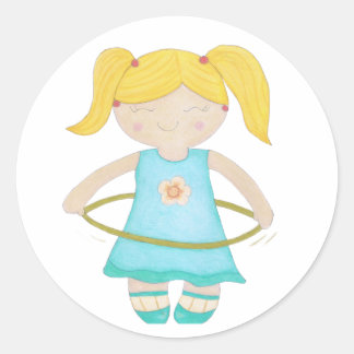 Child playing with a hula hoop runt klistermärke
