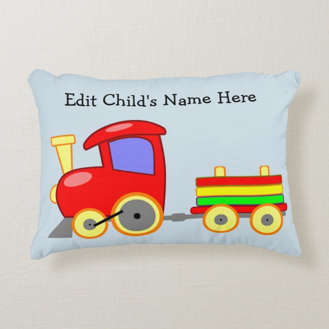 Child Red Tåg Engine Cushion Edit Namn Prydnadskudde (Framsidan)