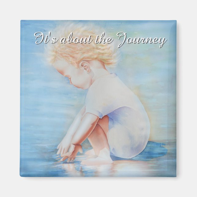 Child småbarn på stranden vid vatten magnet (Framsidan)