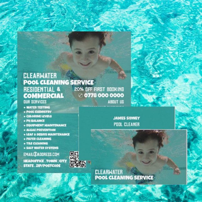 Child Swimmer Porträtt, Swimming Bassäng Cleaner Visitkort (Skapare uppladdad)