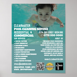 Child Swimmer Porträtt, Swimming Bassäng Städning Poster