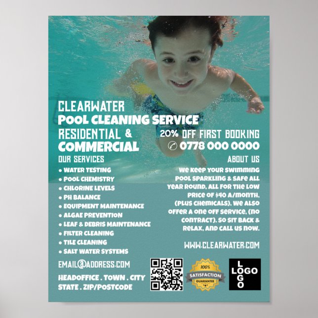 Child Swimmer Porträtt, Swimming Bassäng Städning Poster (Framsidan)