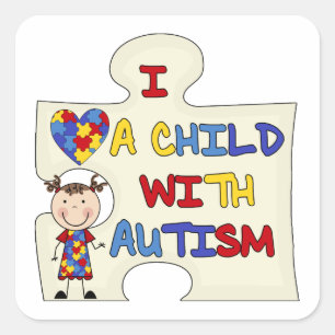 Child WIth Autism Brunette Girl 2 Fyrkantigt Klistermärke