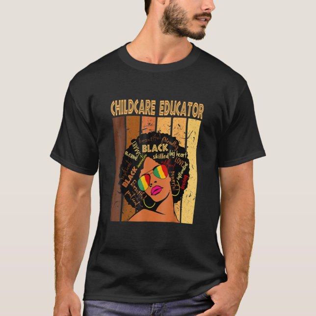 Childcare Educator Afro African American Black His T Shirt (Framsida)