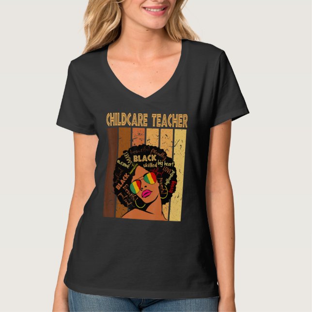 Childcare Teacher Afro African American Black Hist T Shirt (Framsida)