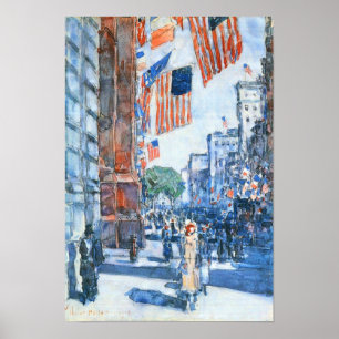 Childe Hassam - Flaggor, Femte Avenue Poster