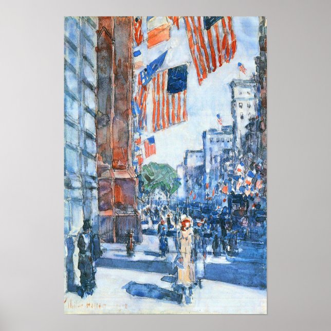 Childe Hassam - Flaggor, Femte Avenue Poster (Framsidan)