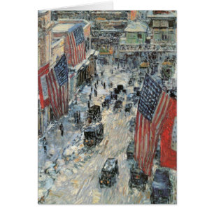 Childe Hassam - flaggor på den femte avenyvintern Hälsningskort