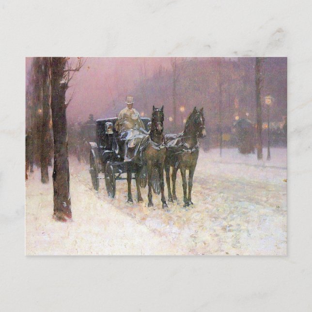 Childe Hassam - gataplats med två cabs Vykort (Framsida)