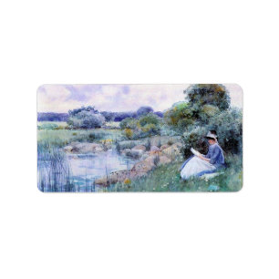 Childe Hassam - kvinnaläsning Adressetikett