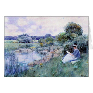 Childe Hassam - kvinnaläsning Hälsningskort