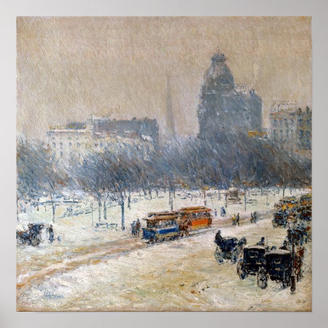 Childe Hassam, vinter på unionens torg Poster (Framsidan)