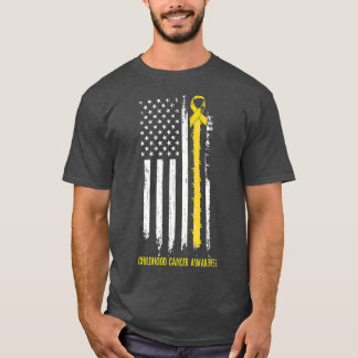 Childhood Cancer Awareness America Flag Gold Ribbo T Shirt