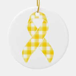 Childhood Cancer Survivor Plaid Gold Ribbon Julgransprydnad Keramik