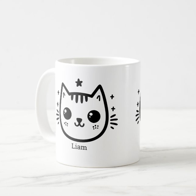 Childlike Teckning | Svartvit | Minimalistisk Kaffemugg (Framsida vänster)
