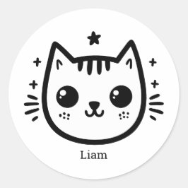 Childlike Teckning | Svartvit | Minimalistisk Runt Klistermärke