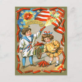 Children American Flagga Fireworks Firecracker Vykort