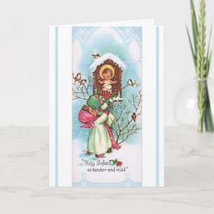 Children bringing roses to the Baby Jesus Helgkort