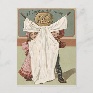 Children Ghost Jack O'Lantern Pumpkin Vykort