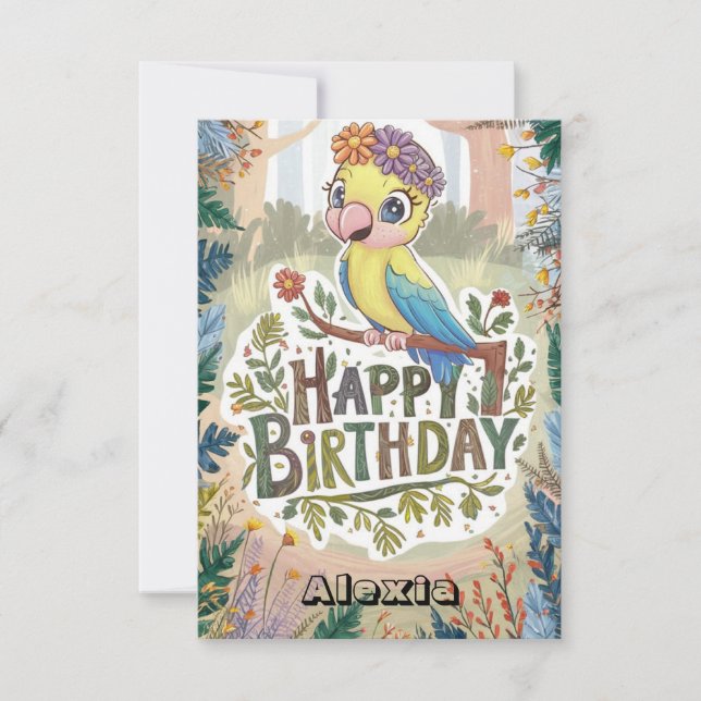 Children Önskemål Parrot Digital Birthday Kort (Framsida)