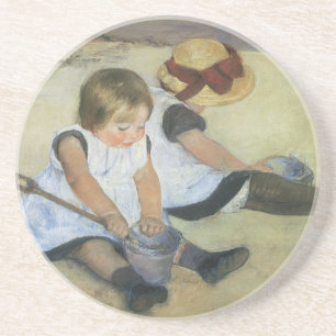 Children Playing on the Beach by Mary Cassatt Underlägg Sandsten