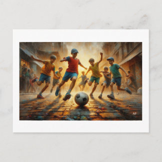 Children Playing Street Soccer,  Vykort