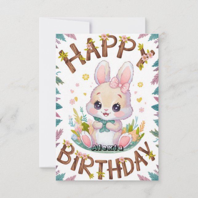 Children Rabbit Bunny Digital Birthday Kort (Framsida)