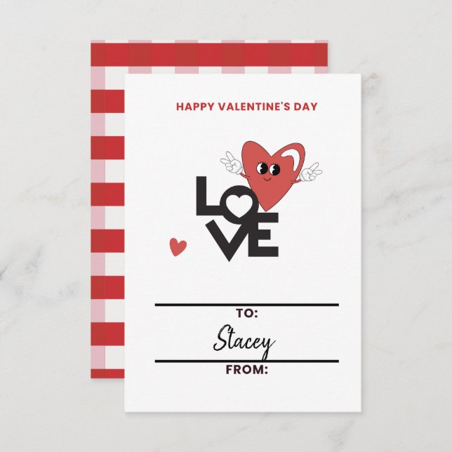 Children Valentine Red Heart Card (Fram/baksida)