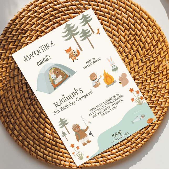 Children's birthday Invitation in camping vibes  Inbjudningar (Skapare uppladdad)