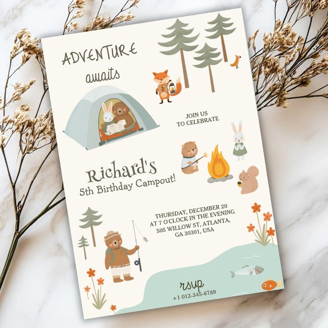 Children's birthday Invitation in camping vibes  Inbjudningar (Skapare uppladdad)