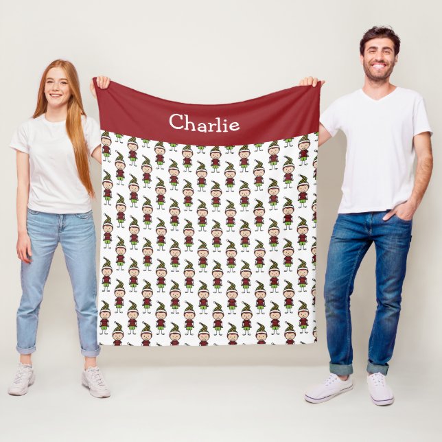 Childrens Cute Red White Lägg till en Namn-jul Fleecefilt (På plats)