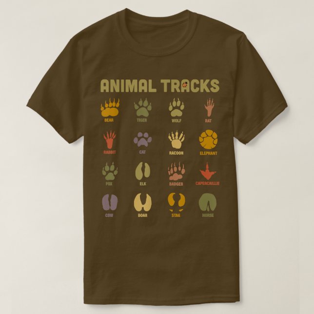 Childrens Kids Vild Animal Tracks Childrens Learni T Shirt (Design framsida)