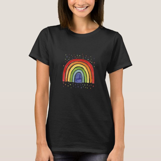 Children's Picture  Watercolour Rainbow Painting T Shirt (Framsida)