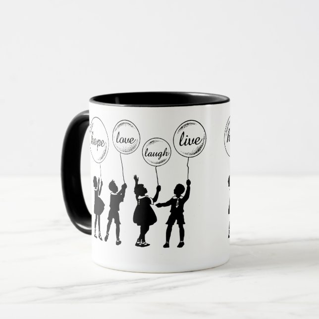 Childrens Silhouette Inspirational ord Balloons Mugg (Framsida vänster)