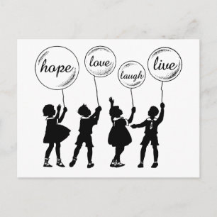 Childrens Silhouette Inspirational ord Balloons Vykort