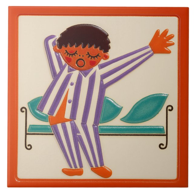 Children's Sleeping Boy - Ceramic Tile Kakelplatta (Framsidan)