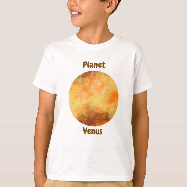 Children's t-shirt design with planet names (Framsida)