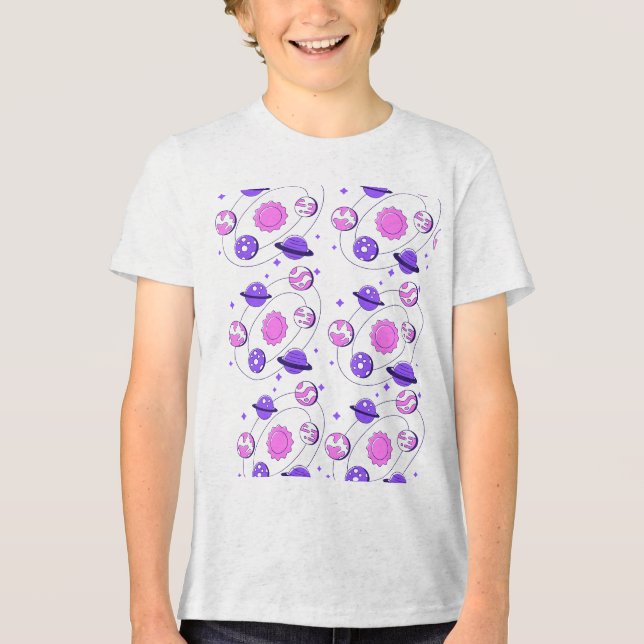 Children's t-shirt design with planet names (Framsida)