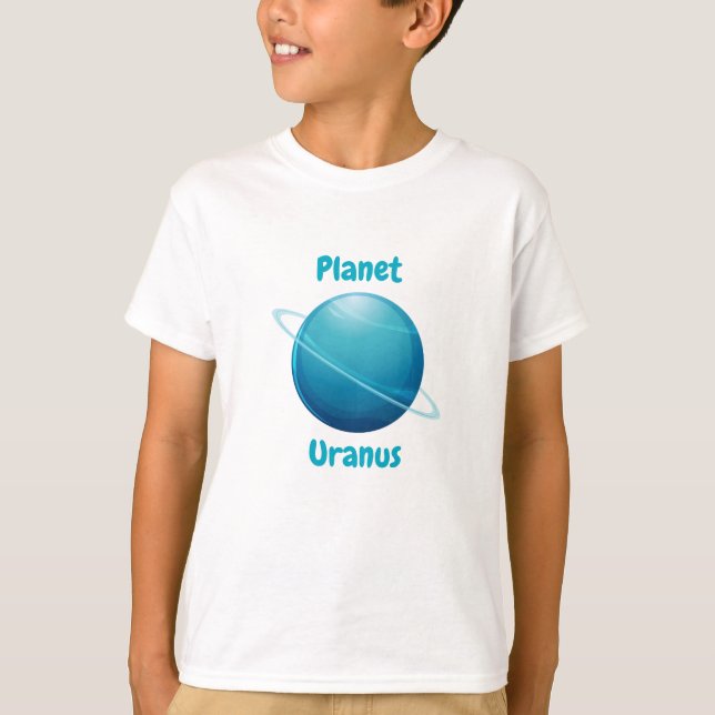 Children's t-shirt design with planet names (Framsida)