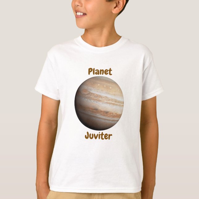 Children's t-shirt design with planet names (Framsida)