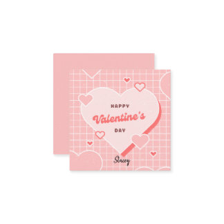 Children's Valentine Pink and White Grid Design Tilläggskort