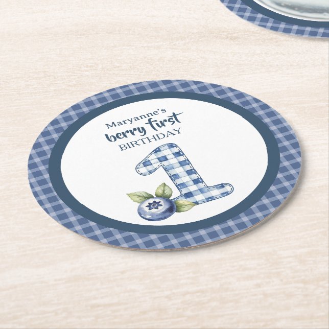 Child's Blueberry Berry First Birthday Underlägg Papper Rund (Vinklad)